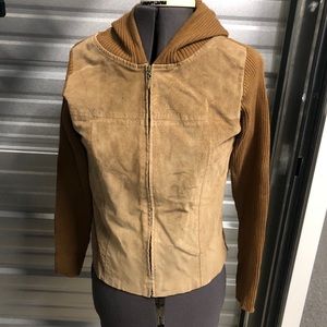 Suede and Knit Hoodie Sweater Jacket